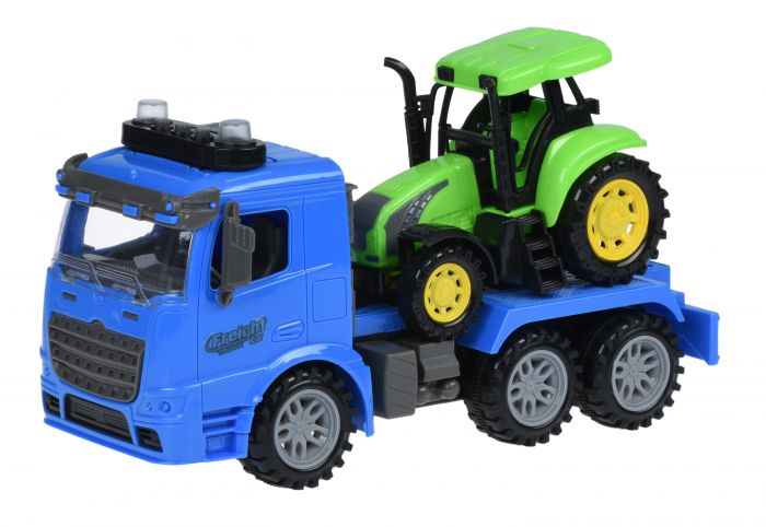 Машинка інерційна Same Toy Truck Тягач синій з трактором зі світлом і звуком 98-613AUt-2