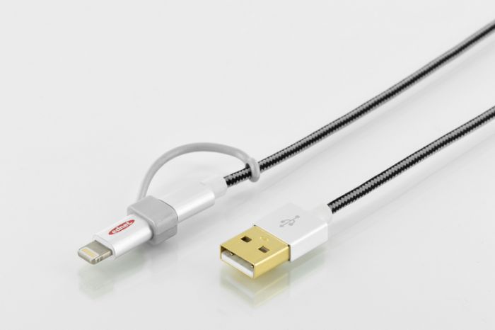 Кабель EDNET USB 2.0 Lightning+microUSB charge/sync 1 м, Black