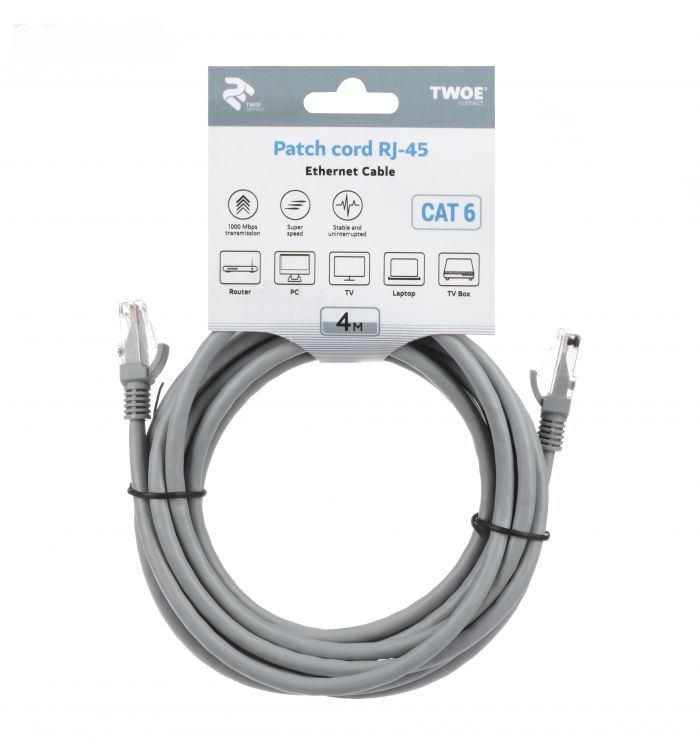 Патч-корд 2E Cat 6, RJ45, 24AWG, 4m