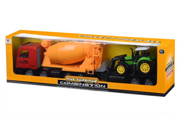 Машинка енерціонная Same Toy Truck Бетонозмішувач червоний з бульдозером 98-88Ut-1