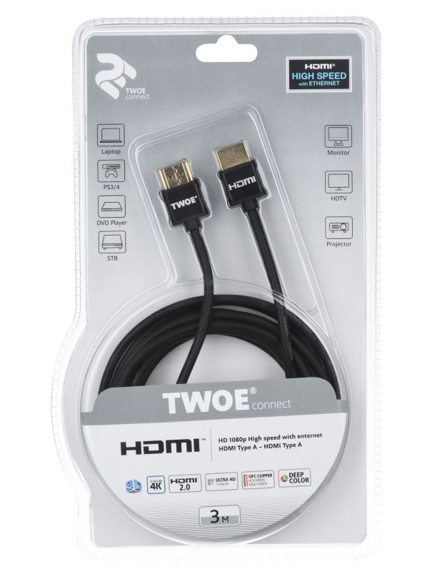 Кабель 2Е HDMI 2.0 (AM/AM), Slim, High Speed, Alumium, black, 3m