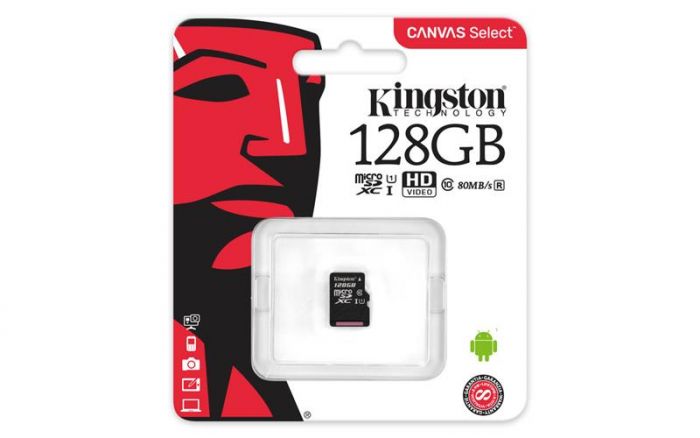 Карта памяті Kingston microSD  128GB C10 UHS-I R80MB/s Canvas Select
