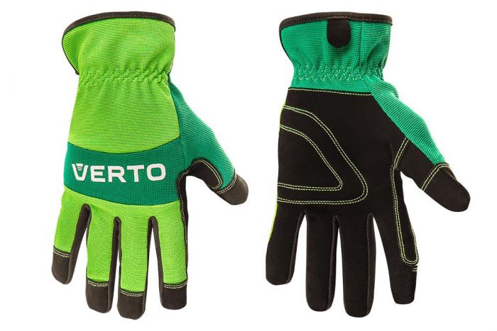 Рукавички робочі Verto, розмір 10, синтетична шкіра, еластична гумка на зап'ясті, зелений