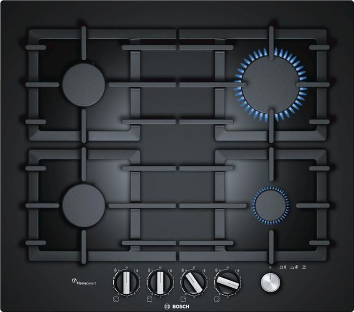 Вбудовувана газова поверхня Bosch PPP6A6M90R - Ш-60см./4 конфорки/чавун/чорне скло