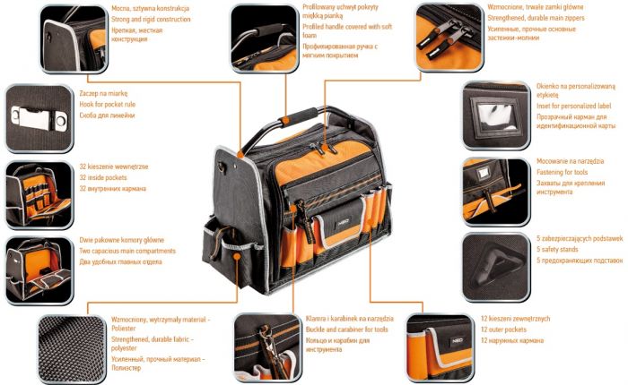 Монтерська сумка Neo, для інструментів, 44 кишені, поліестер 600 D, вантажопідйомність 25кг