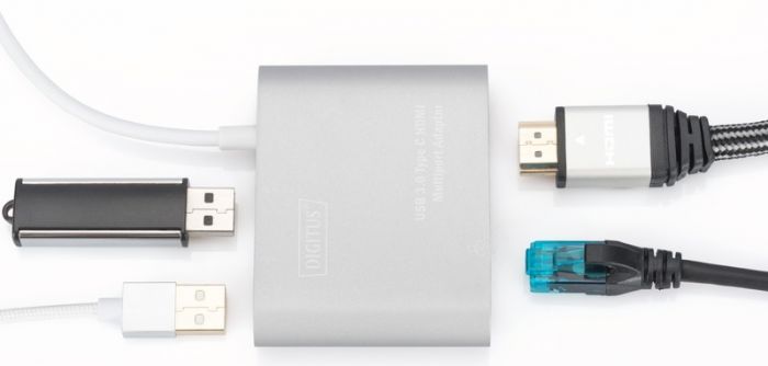 Адаптер Digitus USB Type-C USB 3.0 Multiport adapter 4K HDMI, 2xUSB 3.0, Gigabit Ethernet