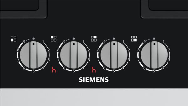 Вбудовувана газова поверхня Siemens ER6A6PD70R - Ш-60см./4 конфорки/чавун/символьні дисплеї/чорне скло