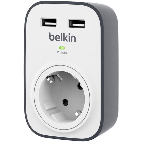 Мережевий фільтр Belkin 1XSchuko, 2xUSB 2.4A, 16А з захистом від перенапруги