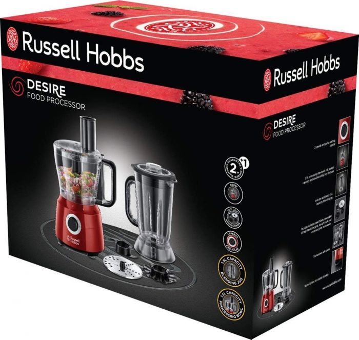 Кухонна машина  Russell Hobbs  Desire, 600Вт, чаша-пластик, корпус-пластик, насадок-9, червоний