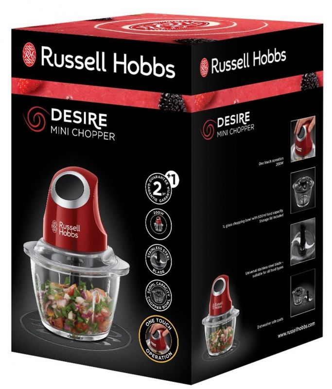 Подрібнювач Russell Hobbs Desire, 200Вт, чаша-1000мл, скло, корпус-пластик, червоний