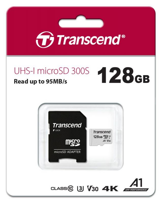 Карта пам'яті Transcend microSD 128GB C10 UHS-I R95/W45MB/s + SD