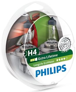 Лампа галогенна Philips H4 LongLife EcoVision, 2шт/блістер