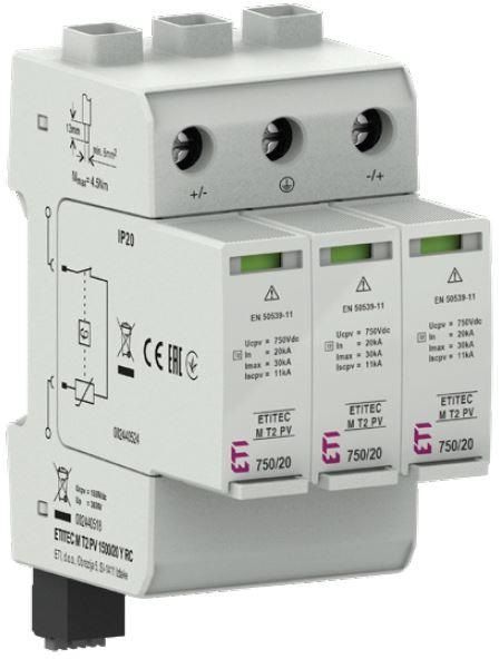 Обмежувач перенапруги ETI ETITEC M T2 PV 1100/20 Y (для PV систем)