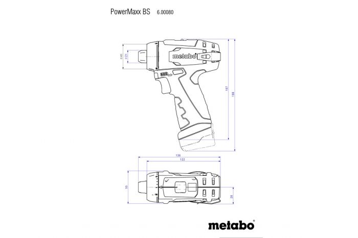 Шуруповерт-дриль Metabo PowerMaxx BS Basic акумуляторний, 10.8V 2x2Aг, кофр, набір приладдя 63 шт