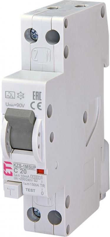 Диференційний автоматичний вимикач ETI KZS 1M SUP C 20/0,01 тип A (6kA) (верхнє підключення)