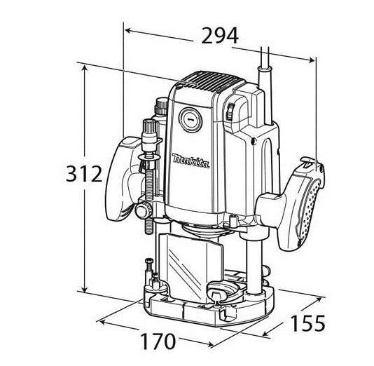 Фрезер Makita RP2301FCX, 2100 Вт, 9000-22000 об/хв, 6/8/12 мм, 6.1 кг