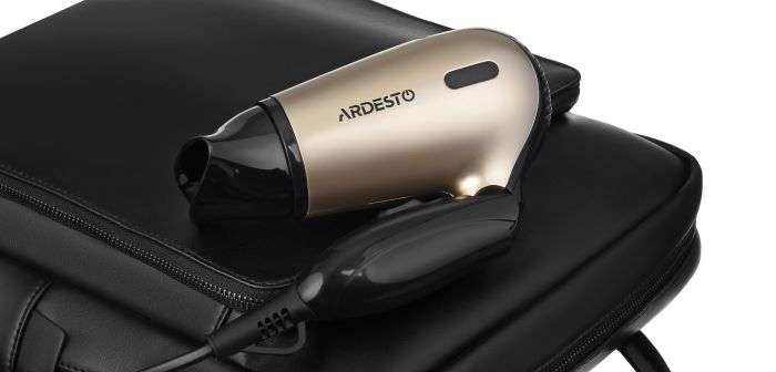 Фен Ardesto HD-503T дорожній/1200 Вт/складана ручка/2 швидкості/2 темпер. режими/золотисто-чорний