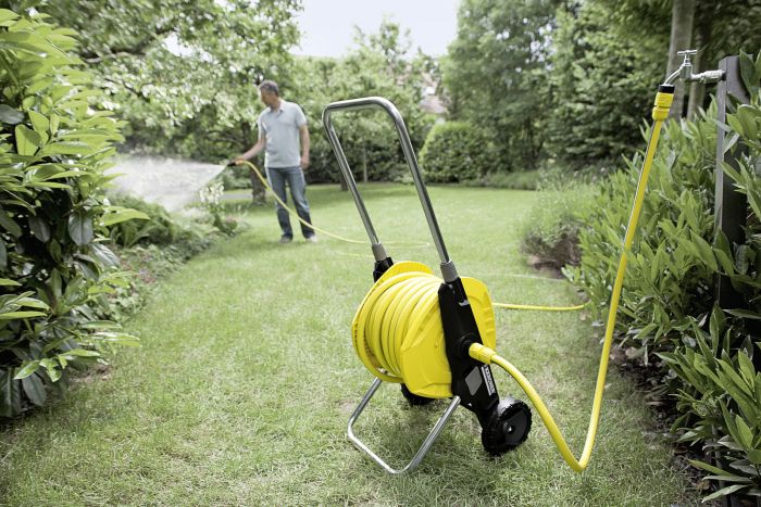 Катушка для шланга Karcher "HT 3.400", складне, регулювання висоти ручки візка, довжина шланга: 1/2" 40м, 5/8" 30м, 3/4" 20м