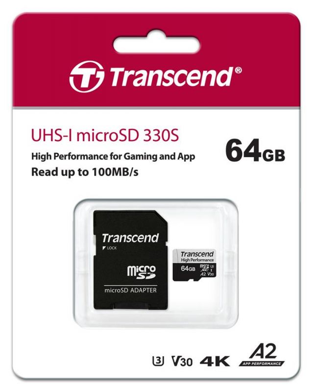 Карта пам'яті Transcend microSD  64GB C10 UHS-I U3 A2 R100/W85MB/s + SD