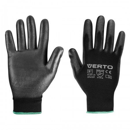 Рукавички робочі Verto, розмір 9, ПУ-покриття, чорний