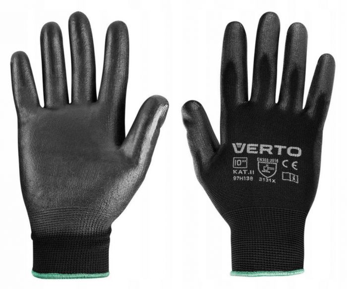Рукавички робочі Verto, розмір 10, ПУ-покриття, чорний