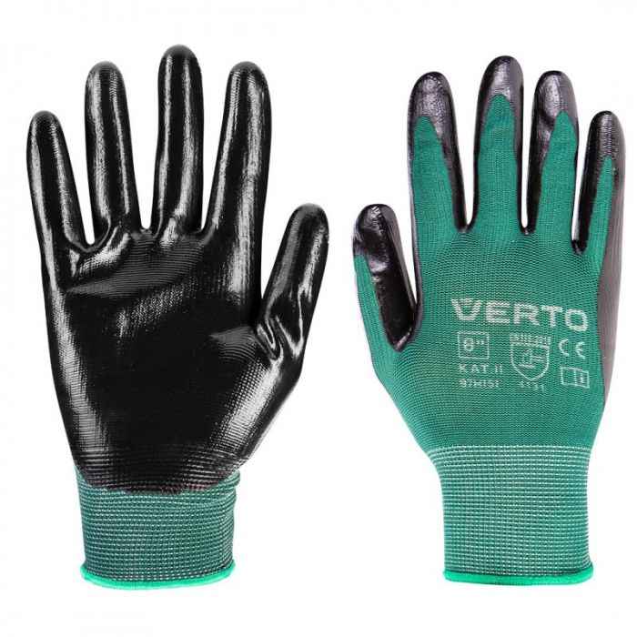 Рукавички робочі Verto, розмір 8, нітрилове покриття, зелений
