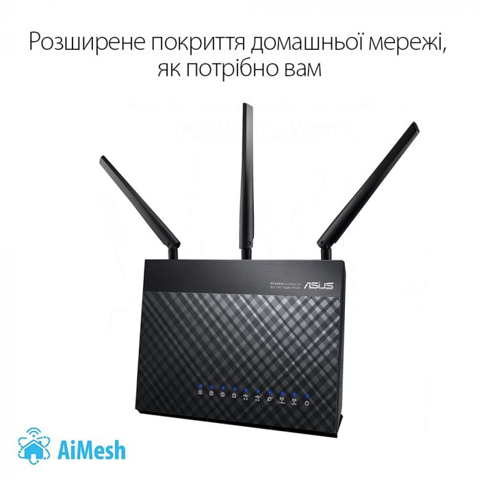 ADSL-маршрутизатор ASUS DSL-AC68U ADSL2+/VDSL2 802.11ac AC1900 1xRJ11xDSL 4xLAN Gbps 1xUSB 3.0