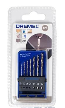 Свердла по металу Dremel 628, набір 7шт., 0.8,1.2,1.6,2.0,2.4,2.8,3.0 мм, HSS