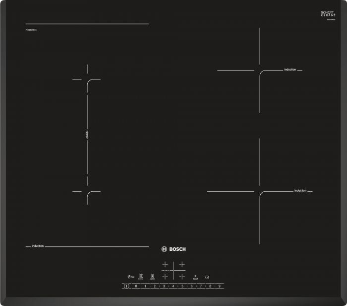 Варильна поверхня склокерамічна Bosch PVS651FB5E -індукція/60см/4конф/1 зона розширення/слайдер/чорний