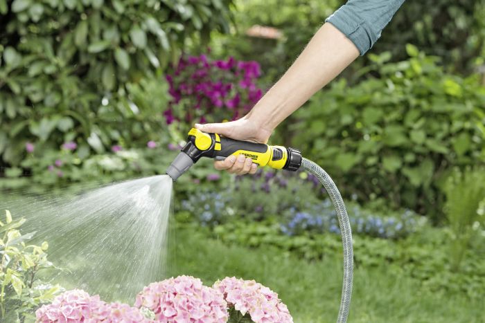 Зрошувач ручний Karcher "Plus", пістолетний, поворотна ручка, регулювання напору води, регулювання форми струменя води