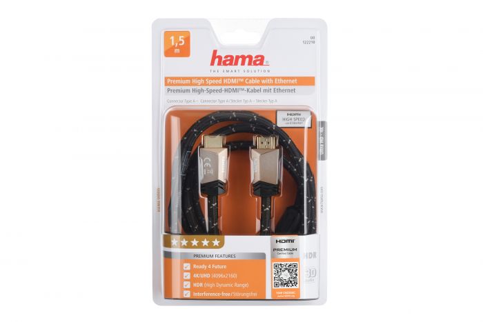 Кабель НАМА HDMI, Premium, High Speed, (AM/AM), ферити, довжина 1.5 м