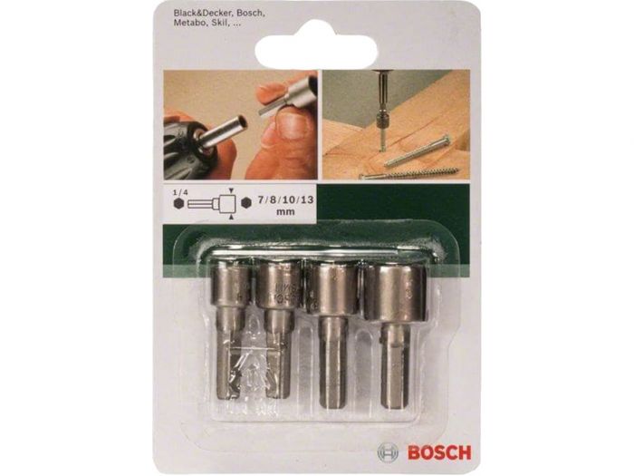 Головки торцеві Bosch 1/4", набір 4 шт, 7,8,10,13 мм
