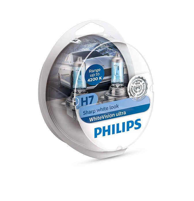 Лампа галогена Philips H7 WhiteVision Ultra +60%, 4200K, 2шт/блистер