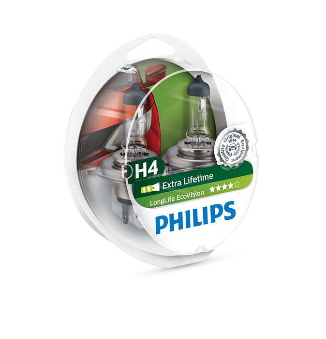 Лампа галогенна Philips H4 LongLife EcoVision, 2шт/блістер
