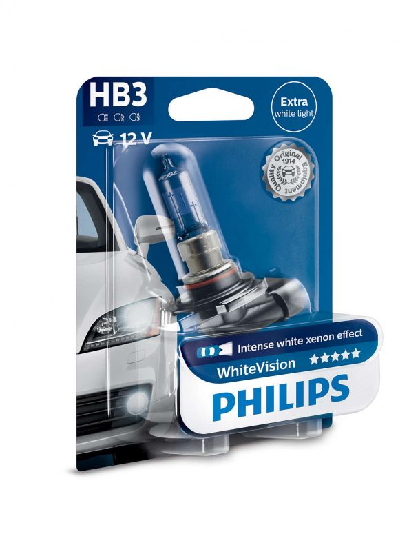 Лампа галогенна Philips HB3 WhiteVision +60%, 3700K, 1шт/блістер