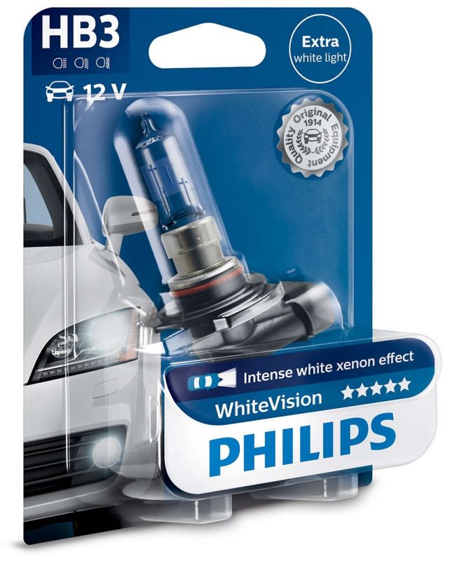 Лампа галогенна Philips HB3 WhiteVision +60%, 3700K, 1шт/блістер