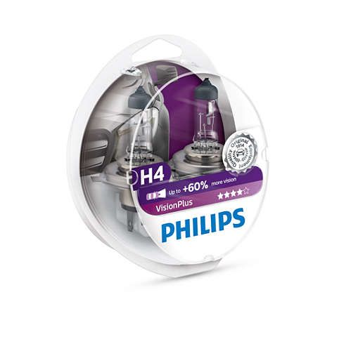 Лампа галогенна Philips H4 VisionPlus, 2шт/блістер