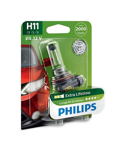 Лампа галогенна Philips H11 LongLife EcoVision, 1шт/блістер