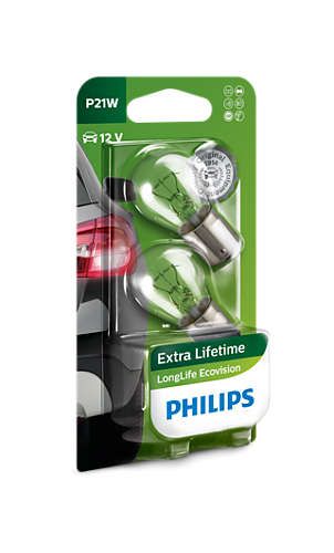 Лампа розжарювання Philips P21W LongLife EcoVision, 2шт/блістер