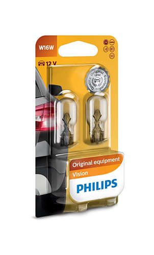 Лампа розжарювання Philips W16W Vision, 2шт/блістер
