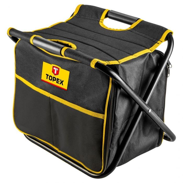 Табурет складаний та сумка для інструменту TOPEX, поліестер, 24 внутрішні кишені, 3 зовнішні кишені, вага 2.2 кг