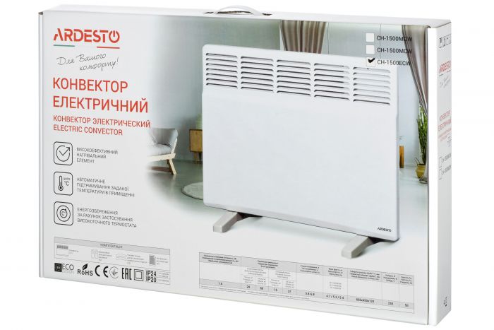 Конвектор електричний ARDESTO СН-1500ECW, 15 м2, 1500 Вт, LED-дисплей, тижневий програматор