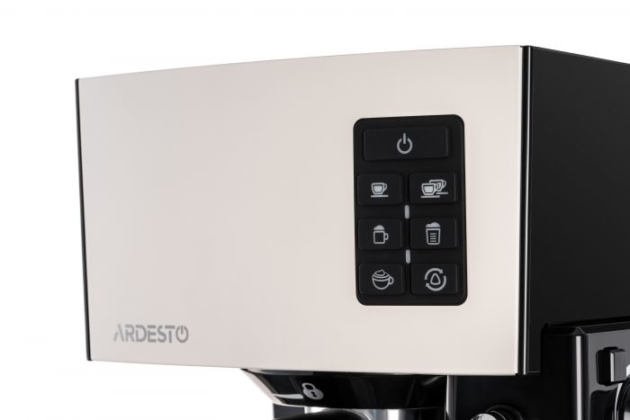 Кавоварка Ardesto ECM-EM14S - 1450Вт/ріжкова/ механіка+електроніка/ резервуар 1,4л/чорний+крем