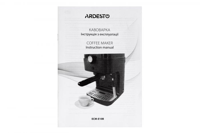 Кавоварка Ardesto ECM-E10B-1633 Вт/ріжкова/ резервуар 1л/чорний+метал