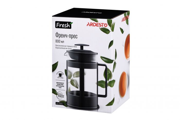 Френч-прес Ardesto Fresh, 800 мл, чорний, пластик, скло