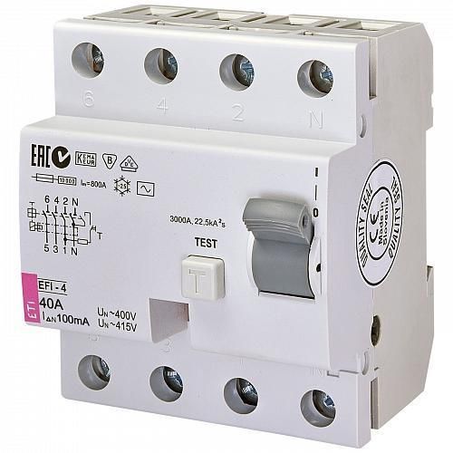 Реле диференційне ETI (УЗО) EFI-4 40 / 0,1 тип AC (10kA)