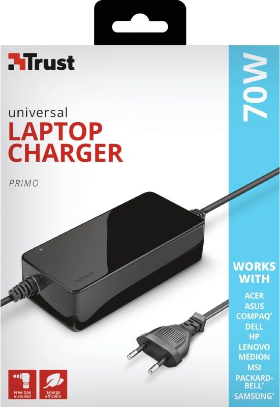 Адаптер живлення Trust Primo 70W-19V Universal Laptop Charger BLACK