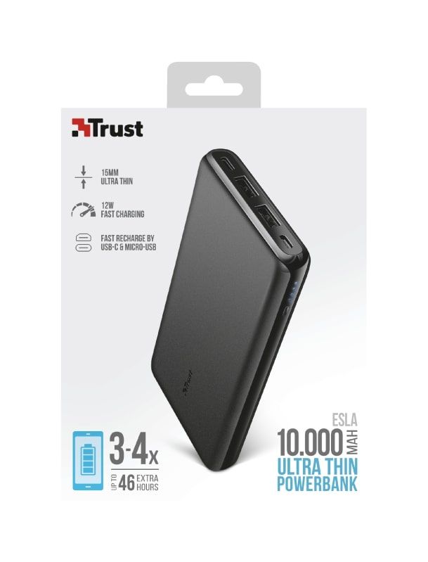 Портативний зарядний пристрій Power Bank Trust Esla Thin 10000 mAh BLACK