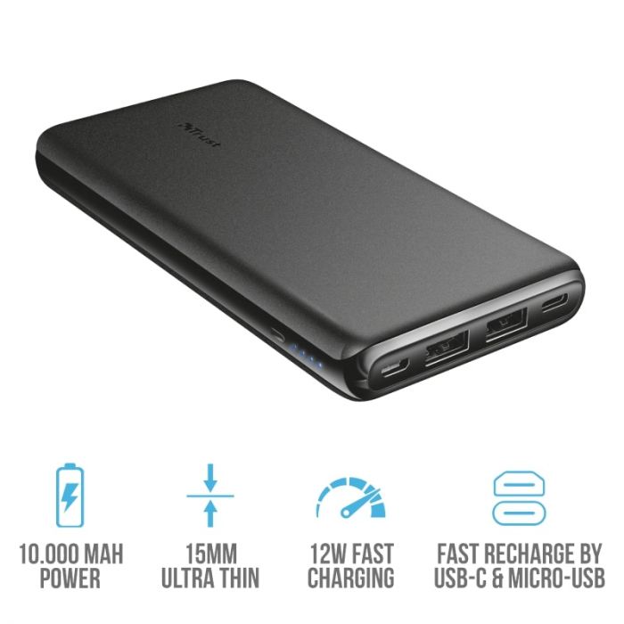 Портативний зарядний пристрій Power Bank Trust Esla Thin 10000 mAh BLACK