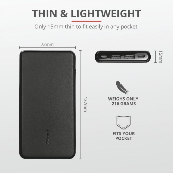 Портативний зарядний пристрій Power Bank Trust Esla Thin 10000 mAh BLACK